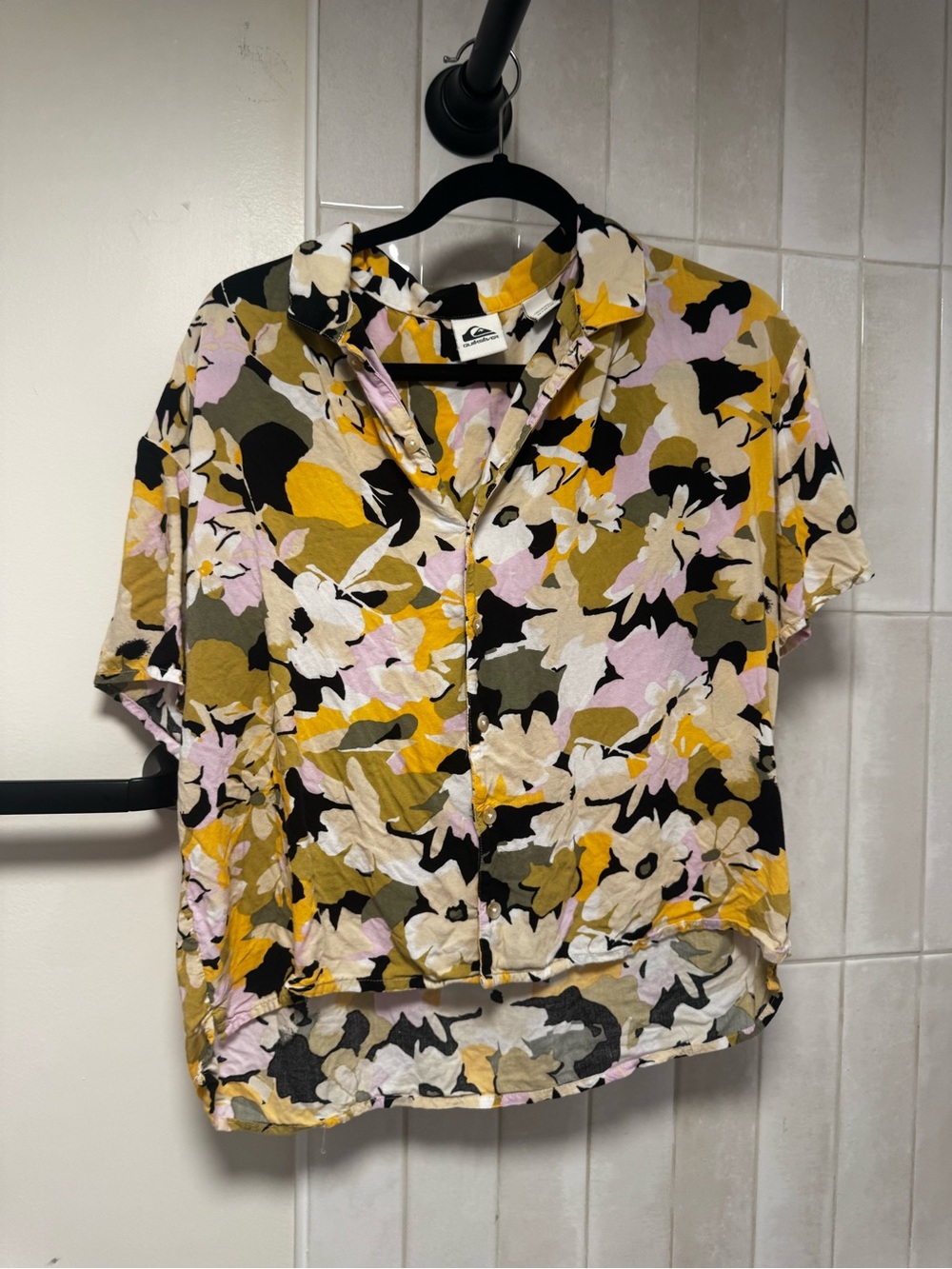 Quicksilver Floral Short-Sleeve Button-Up Top - Yellow Multi